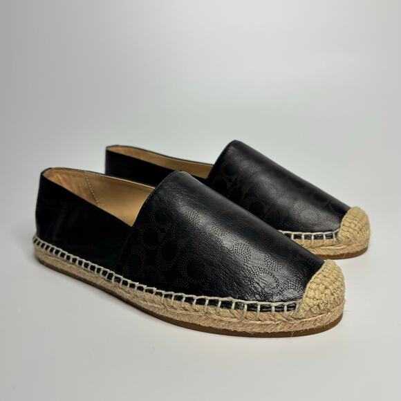 Coach Carley Leather Slip On Espadrille Loafers in Black - Picture 5 of 9